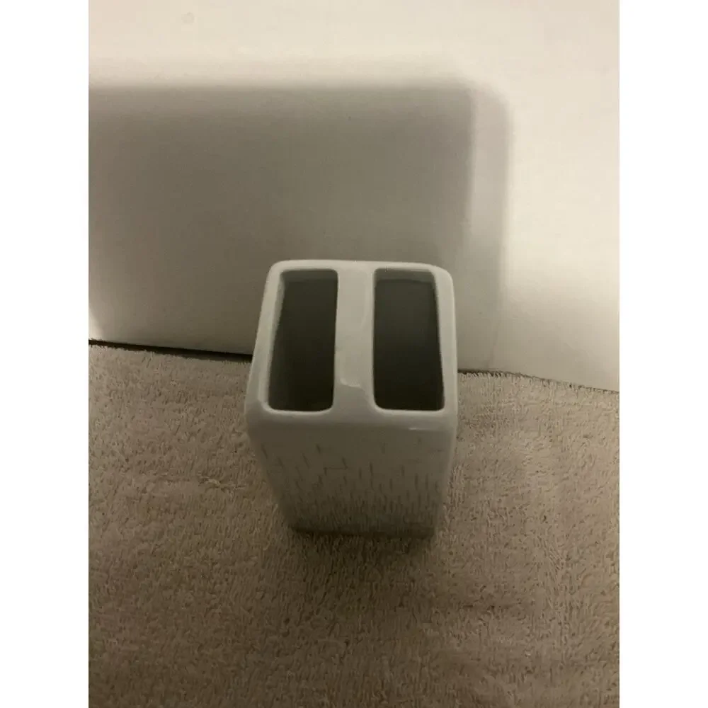 Mainstay Ceramic Bathroom Accessory Toothbrush Holder Gray Weave